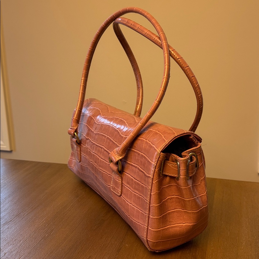 Pink Crocodile-Embossed Handbag - Picture 9 of 15